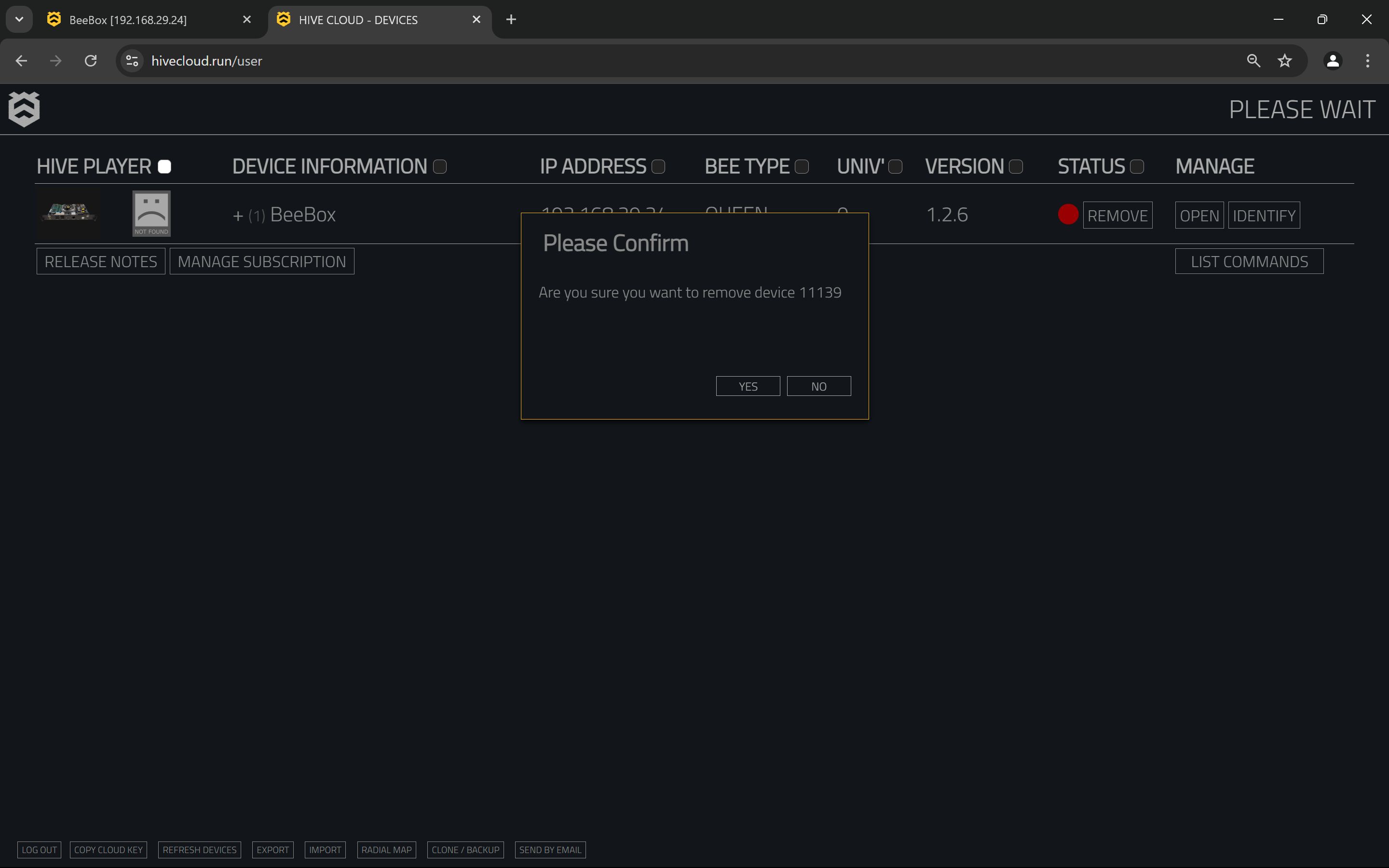 Hive Cloud remove device