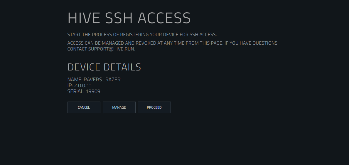 SSH Access Main Page