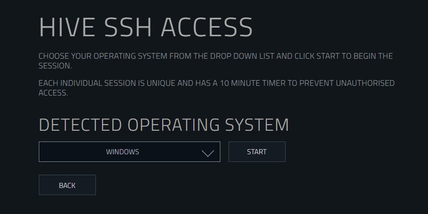 SSH Access Operating System Selection