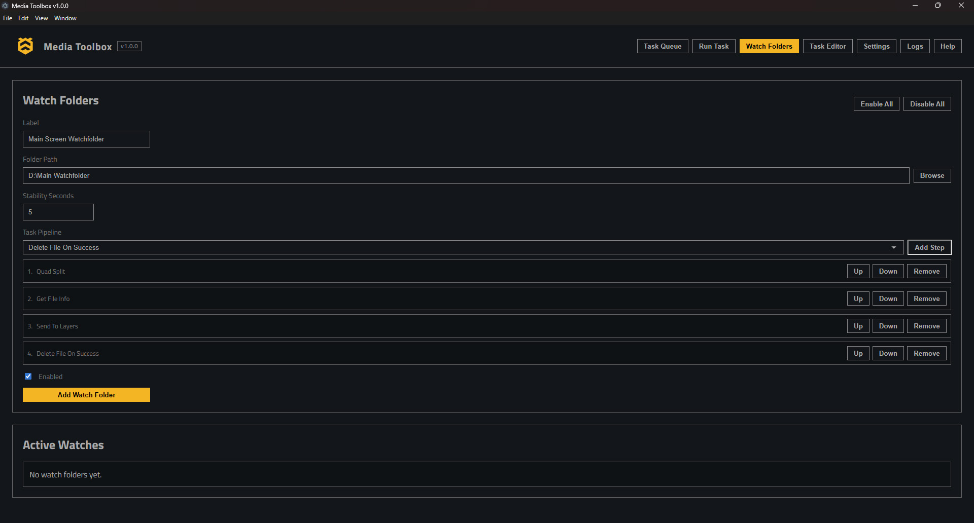 Watch folders and pipeline steps